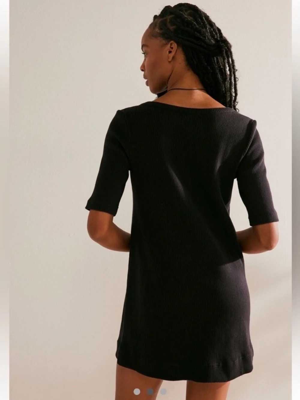 Free People FP Beach Jane Shift Mini Dress Black Ribbed Size Medium